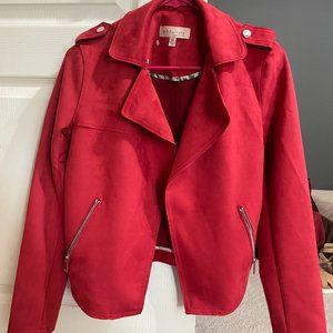 Philosophy Red Faux Suede Moto Blazer Jacket Size XS